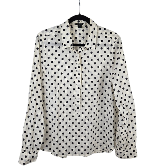 J. Crew White/Black Jaquard Popover Polka Dot Cotton Shirt - Picture 1 of 13